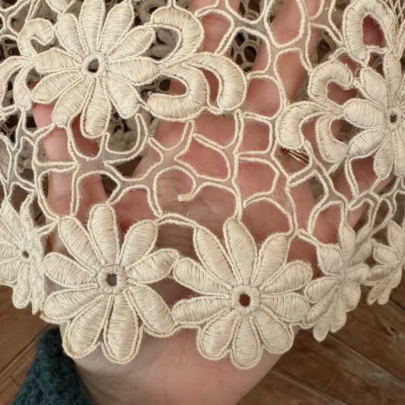 Vintage 60s lace embroidered flower dress medium ivory boho hippie - Picture 7 of 12